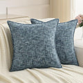 FUTEI Pack of 2 Chenille Tweed Vintage Throw Pillow Covers 18x18 Inch Soft Decorative Cushion Case Modern Farmhouse Accent for Couch Bed Living Room, Navy