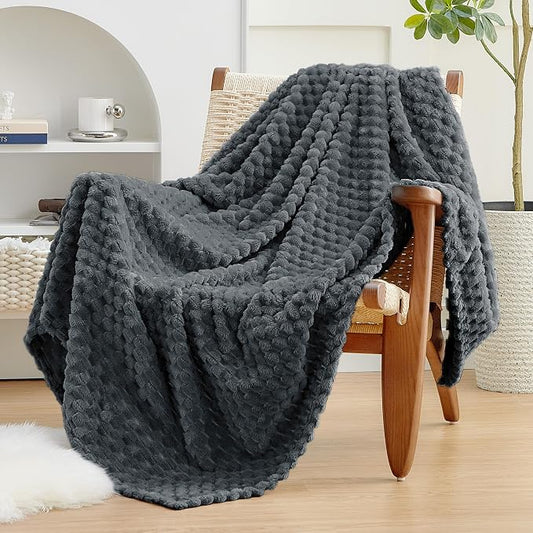 EXQ Home Gentle Soft Fleece Throw Blanket – Cozy Lightweight 3D Imitation Turtle Shell Jacquard Blanket for Couch Bed – All-Season Warm Fuzzy Flannel Blanket for Women Mom Gifts(50"x60",Charcoal Grey)