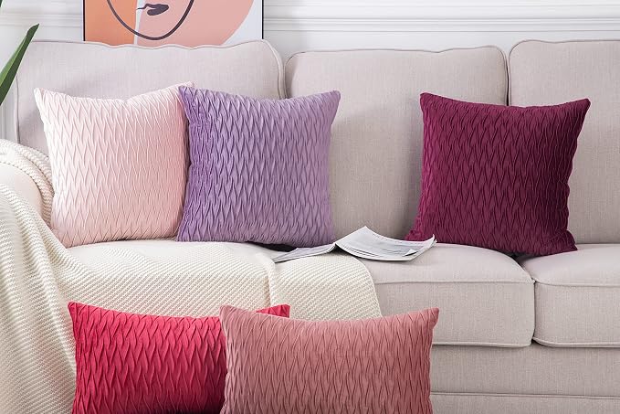 MADIZZ Set of 2 Super Soft Velvet Decorative Throw Pillow Covers 20x20 inch Red Square with Texture Luxury Style Cushion Case Pillow Shell for Sofa Bedroom