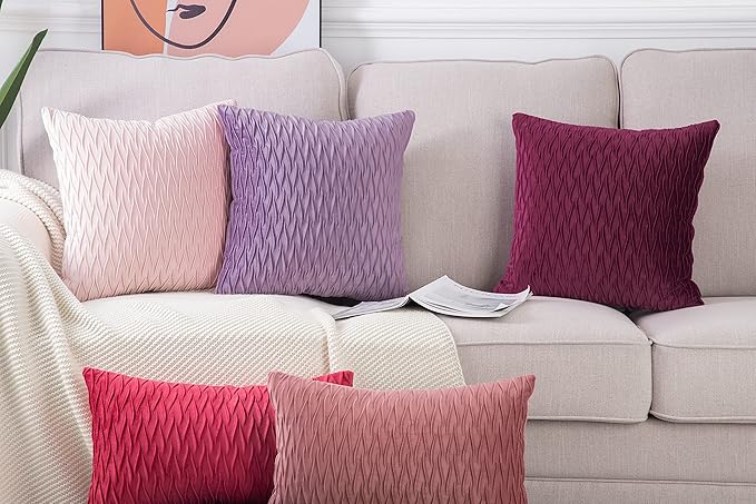 MADIZZ Set of 2 Super Soft Velvet Decorative Throw Pillow Covers 12x12 inch Burgundy Square with Texture Luxury Style Cushion Case Pillow Shell for Sofa Bedroom