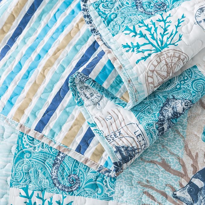 NEWLAKE Quilt Bedspread Sets - West Coastal Pattern Reversible Coverlet Set, King Size