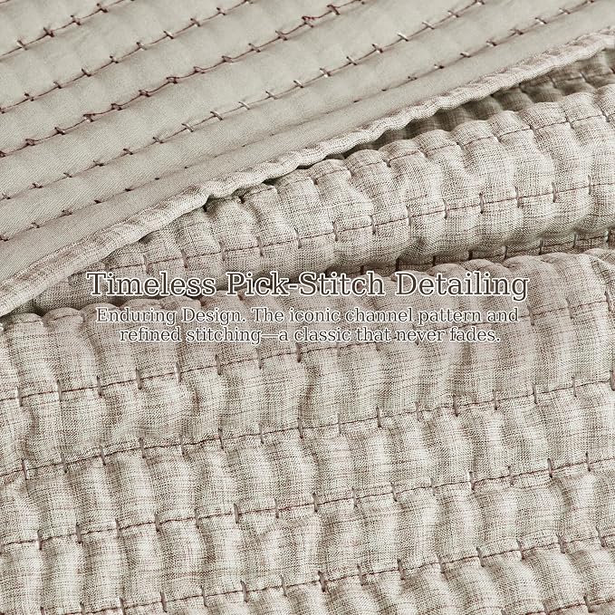 WDCOZY Taupe California King Size Quilt Set, 3 Pieces 118x106 inches | Oversized Cal King Bedspread, Channel Lightweight Farmhouse Coverlet, Thin Bedding Comforter for All Season, 2 Pillow Shams