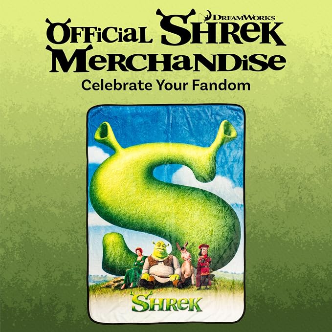 Silver Buffalo Shrek Movie Poster Donkey, Fleece Throw Blanket, 45x60in | Princess Fiona, Lord Farquaad, Soft and Cozy, 250 GSM