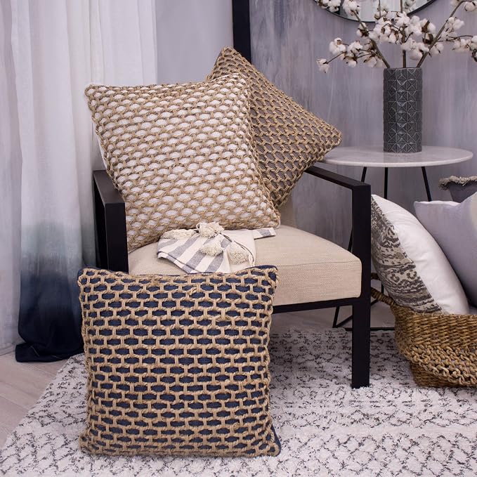 Boho Living Jada Decorative Throw, Includes Accent, Premium Woven Design, Living Room Décor, (1) 20" x 20" Pillow Cover with Insert, Grey