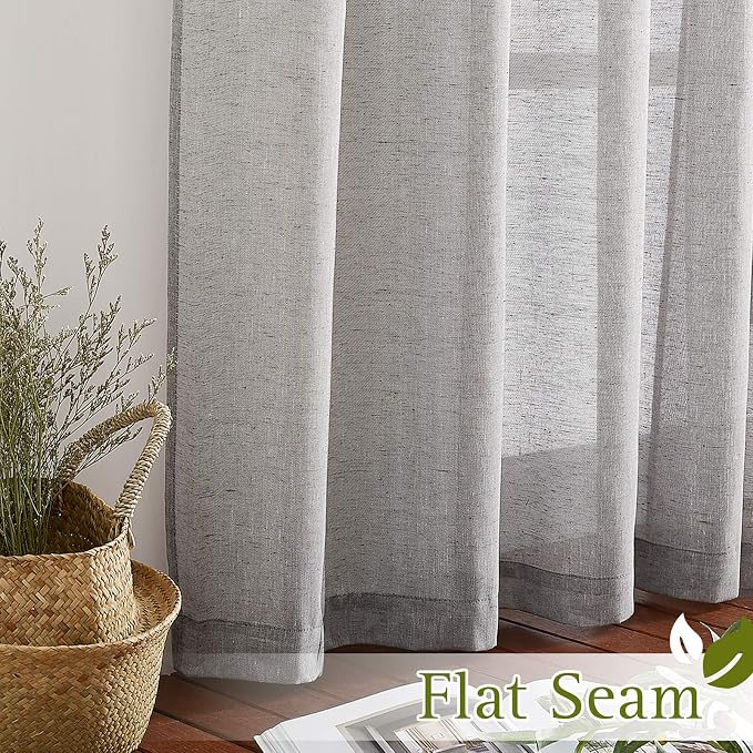 NICETOWN Semi Sheer Linen Blend Living Room Curtains, Grommet Top Flew to Floor Thick Semitransparent Window Treatment Privacy Light Reducing for Nursery, W52 x L108, Charcoal Grey, 2 Panels