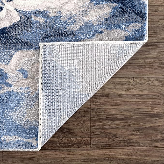 Abani Rugs Contemporary Blue & Grey Marble Ice Design Washable 7'9" x 10'2" (8'x10') Area Rug - Modern Swirl Watercolor Bedroom Rug