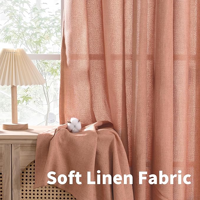 YoungsTex Terracotta Linen Curtains 90 Inch Length for Living Room, Burnt Orange Light Filtering Drapes Semi Sheer with Bronze Grommet Privacy for Bedroom, 52 x 90 Inch, 2 Panels