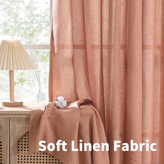 YoungsTex Terracotta Linen Curtains 72 Inch Length for Living Room, Burnt Orange Semi Sheer Window Drapes with Bronze Grommet Light Filtering for Bedroom Fall Decorative, 52 x 72 Inch, 2 Panels