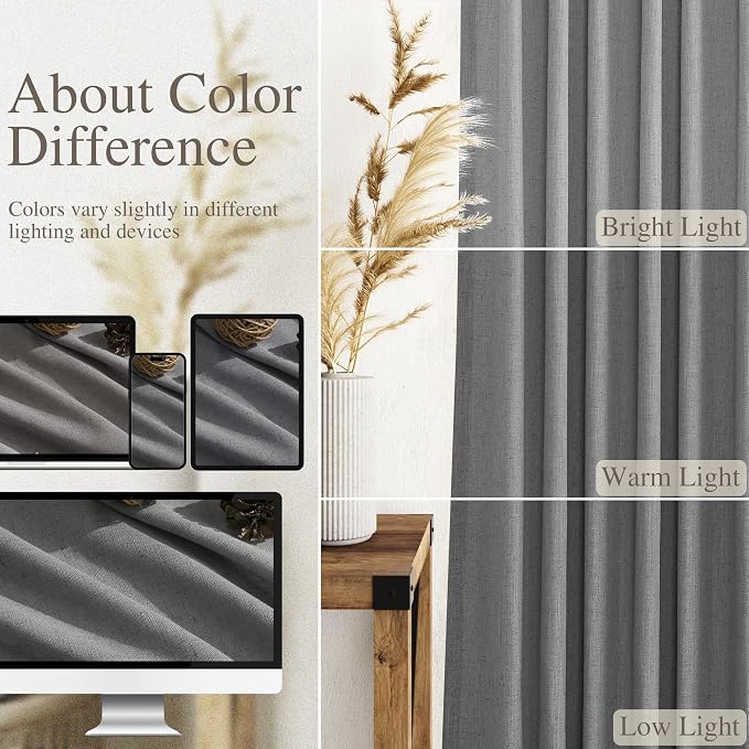 Extra Long Dark Grey Linen Curtains 120 Inches for Living Room Back Tab Light Filtering Semi Sheer Drapes Modern Farmhouse Elegant Textured Curtain for Floor to Ceiling High Window 52x120 10 Ft.