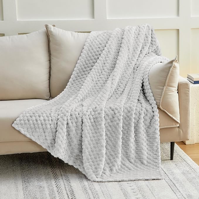 EXQ Home Gentle Soft Fleece Throw Blanket – Cozy Lightweight 3D Imitation Turtle Shell Jacquard Blanket for Couch Bed – All-Season Warm Fuzzy Flannel Blanket for Women Mom Her Gift(50"x60",Light Grey)