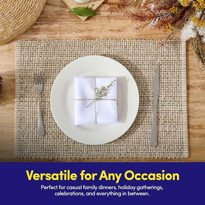 Sweet Home Collection 100% Cotton Placemats for Dining Room Rectangle Two Tone Woven Fabric 13" x 19" Soft Durable Table Mat Set, Set of 6, Eggshell