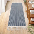 Lahome Boho Bathroom Runner Rug, 2x6 Washable Rugs for Kitchen Hallway | Woven Cotton Laundry Room Throw Carpet with Tassels, Farmhouse Decor Blue Non Shedding Lightweight Mat for Entryway Bath