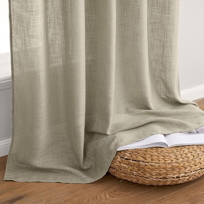 MIULEE Oatmeal Linen Curtains 52x108 Inch Long for Bedroom and Living Room | 2 Panels, Soft Thick Linen Textured Natural Window Drapes, Semi Sheer Light Filtering, Back Tab Rod Pocket, Burlap Look Decor