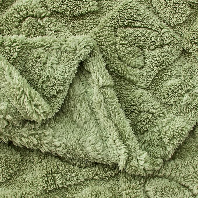 FY FIBER HOUSE Throw Blankets with Heart Checkered,Soft Warm Blankets for Lover Mom Father Gifts,Washable Lightweight Fuzzy Blanket for Couch Sofa Bed All Season(Sage Green,60"x80")
