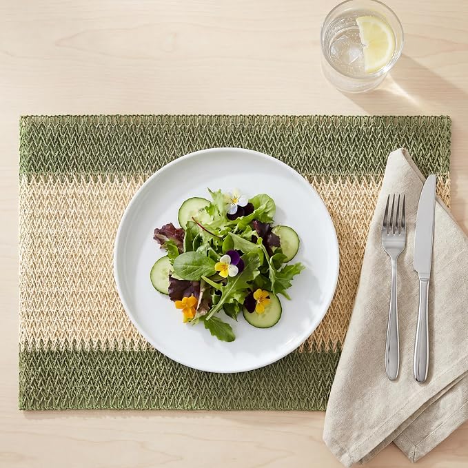 Artoid Mode Dark Green Paper Woven Farmhouse Stripe Placemats Set of 4,12x18 Inch Seasonal Holiday Table Mats Party Kitchen Dining Decoration