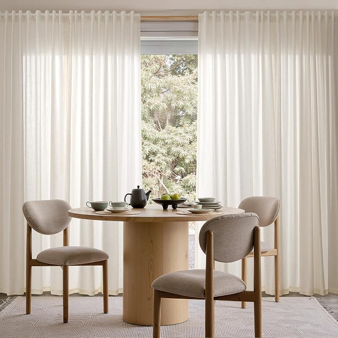 Warm Beige Linen Curtains 90 Inch Long 2 Panels for Dining Room Back Tab Rod Window Drapes Modern Farmhouse Elegant Privacy Window Curtain 90 Inches Long for Living Room Nursery 52x90