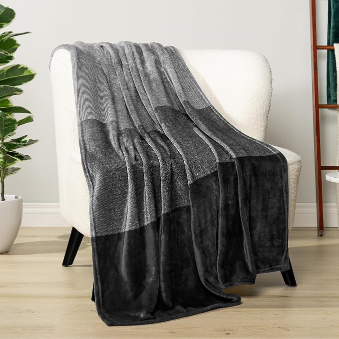 PAVILIA Black Ombre Fleece Throw Blanket for Couch Sofa Bed, 50x60