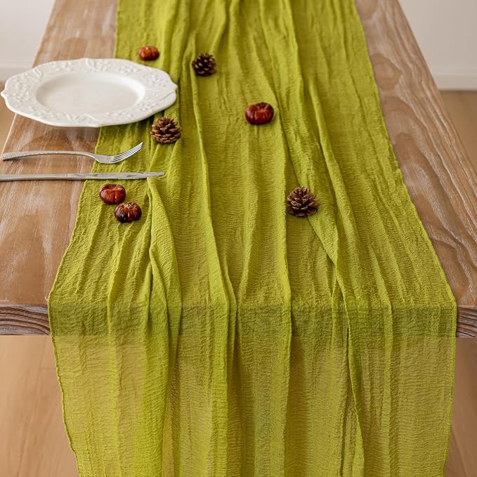 10Pcs Moss Green Cheesecloth Table Runner 120 Inches for Party Home Decor | For Wedding Baby Shower Bridal Shower Birthday Engagement Party 10FT Rustic Boho Home Decorations