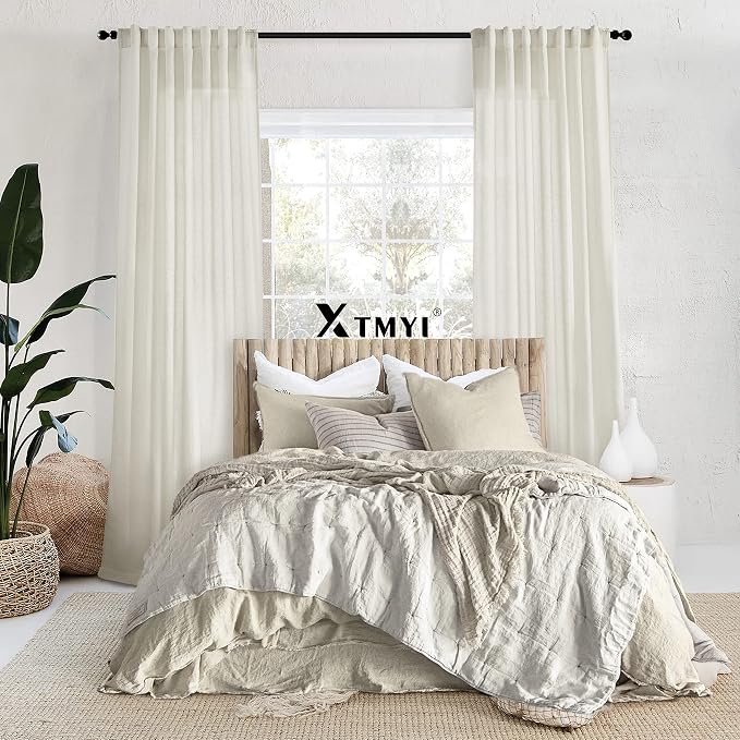 XTMYI Closet Curtain for Bedroom Open Closet, Linen Semi Sheer See Through Door Curtains for Dooway, 78 Inches Long 2 Panels Set, Cream Ivory