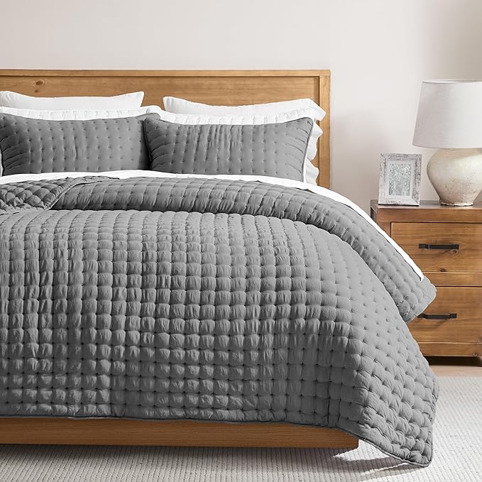 WDCOZY Dark Grey California Cal King Size Quilt Bedding Sets with Pillow Shams, Deep Oversized Lightweight Bedspread Coverlet, Quilted Blanket Thin Comforter Bed Cover, 3 Pieces, 118x106 inches