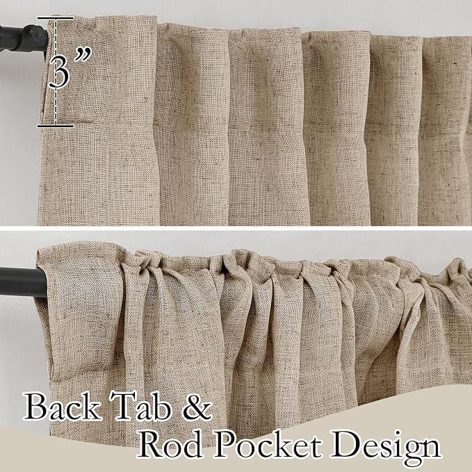 RYB HOME Linen Sheer Curtains for Living Room, Boho Classic Linen Blend Elegant Light Filtering Privacy Protected Panels for Bedroom Gym Room, Khaki, 52" W x 108" L, 2 Panels