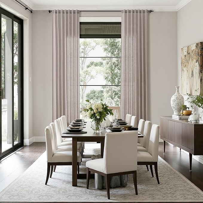 Brownish Grey Linen Curtains for Living Room Extra Long 132 Inches Long Back Tab Light Filtering Semi Sheer Curtain Modern Farmhouse Decor Floor to Ceiling High Window for Bedroom 52x132, 2 Panels