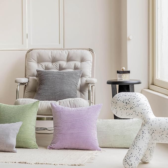 Home Brilliant Light Purple Pillow Covers Supersoft Velvet Corduroy Striped Throw Pillow Covers Couch 2 Pieces Accent Pillow Cases for Bedroom, 55cm, 22 x 22 Inch, Lavender