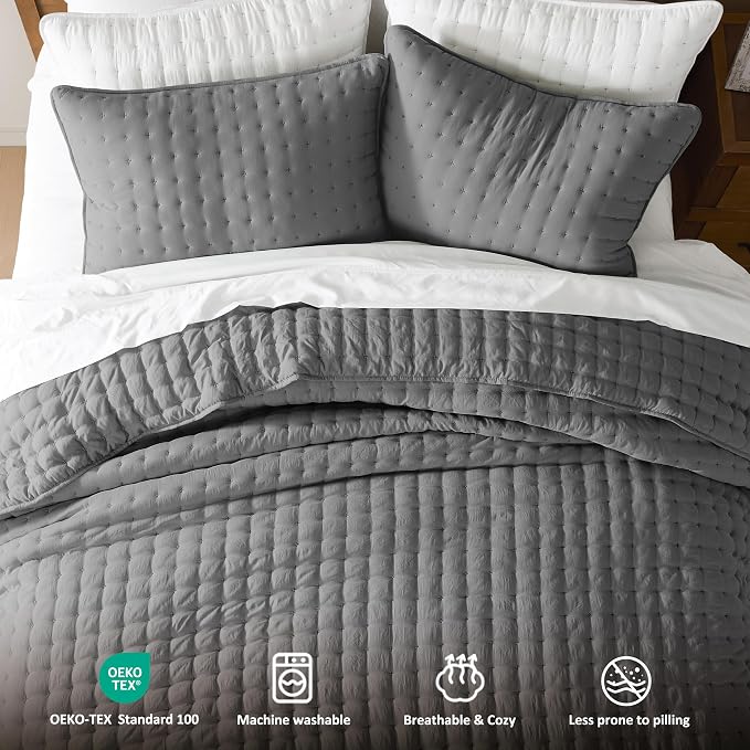 WDCOZY Dark Grey California Cal King Size Quilt Bedding Sets with Pillow Shams, Deep Oversized Lightweight Bedspread Coverlet, Quilted Blanket Thin Comforter Bed Cover, 3 Pieces, 118x106 inches