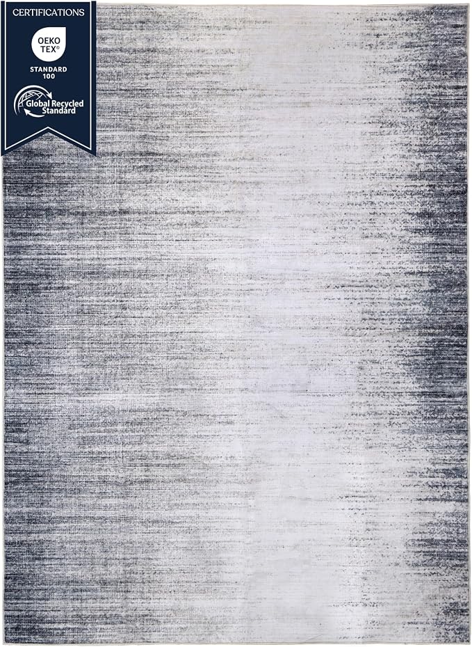 Machine Washable Area Rug, Soft & Durable, Non-Slip, Stain Resistant Rug for Bedroom, Living Room, Dining Room, High Traffic Areas. (Grey/Soft White, 6' X 9')