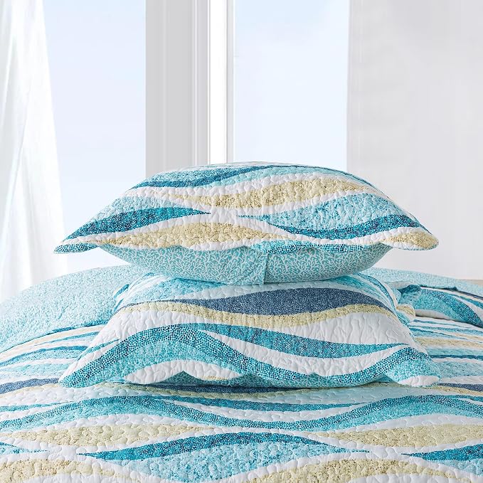 NEWLAKE Quilt Bedspread Sets - West Coastal Pattern Reversible Coverlet Set, King Size