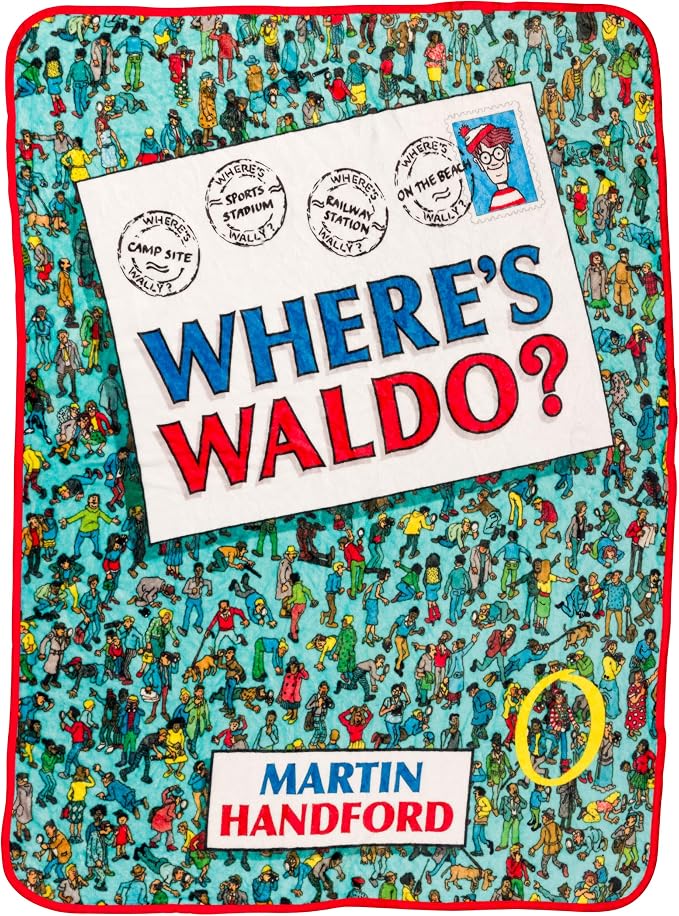 Silver Buffalo Where's Waldo Postcard, Fleece Throw Blanket, 45x60in | Book Cover, Soft and Cozy, 180 GSM