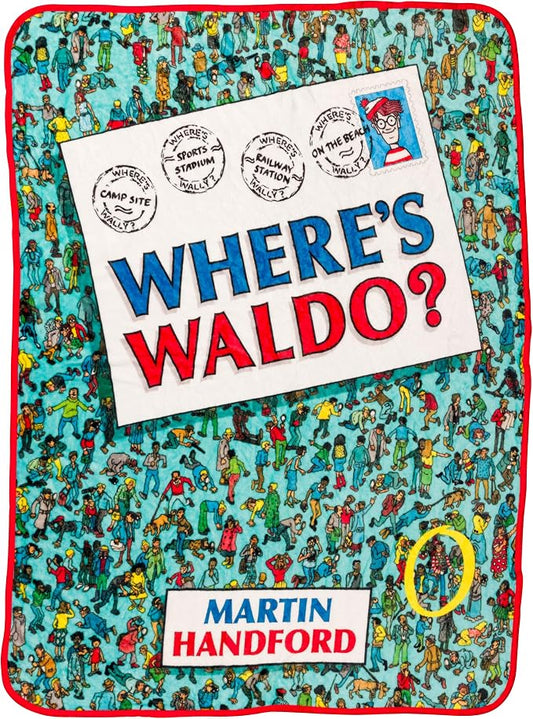 Silver Buffalo Where's Waldo Postcard, Fleece Throw Blanket, 45x60in | Book Cover, Soft and Cozy, 180 GSM