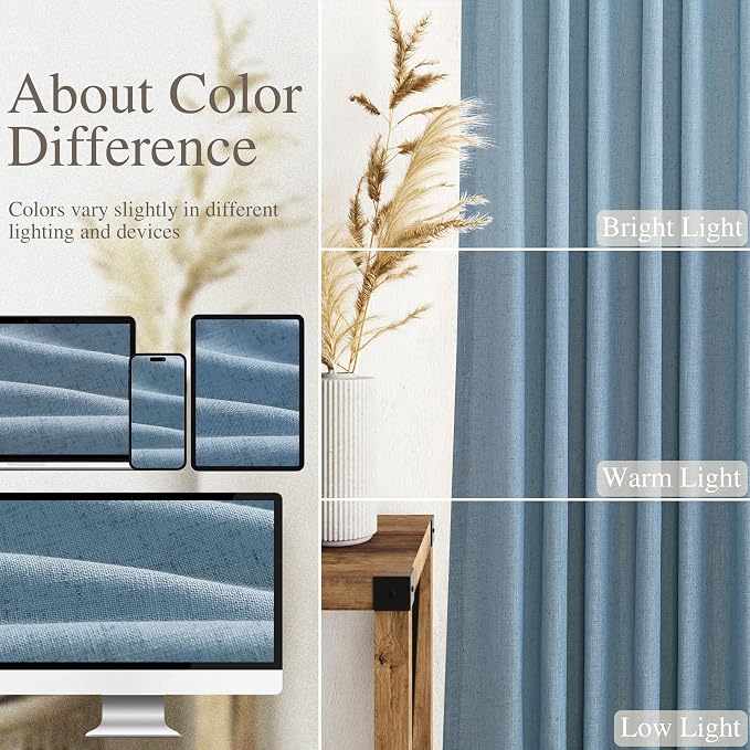 Blue Semi Sheer Linen Curtains 84 inch Length for Living Room Back Tab Modern Farmhouse Coastal Decor Stone Dusty Blue Cotton Textured Gauze Curtains for Dining Room Bedroom Blue Grey