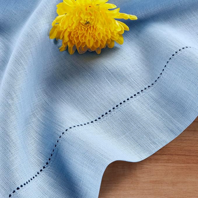 Solino Home 100% Pure Linen Dining Table Runner Cornflower Blue, 14 x 72 in | Classic Hemstitch, styles dining tables for meals and celebrations, hemstitched border, mitered corners, OEKO-TEX Certified