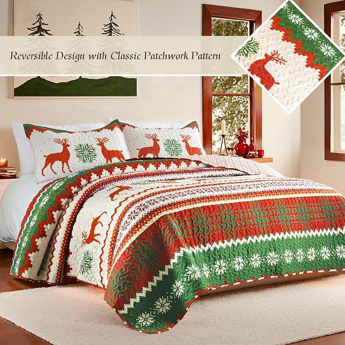 Whale Flotilla Patchwork Quilts Twin Size, Extra Soft Floral Bedspreads | Happy Snowflake Reversible Lightweight Twin Quilt Bedding Set for Bed, Printed Coverlets with 1 Pillow Sham for All Seasons