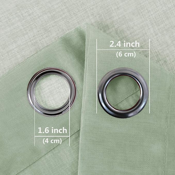 DWCN Sheer Curtains for Living Room Bedroom - Faux Linen Look Voile Drapes Grommet Top Window Curtain Panel 52 x 72 Inches Long, Bean Green, Set of 2 Panels