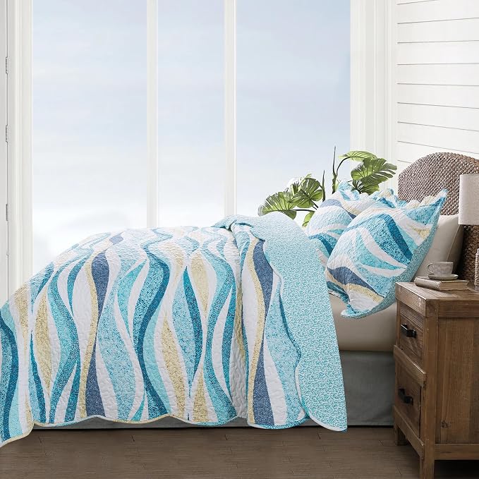 NEWLAKE Quilt Bedspread Sets - West Coastal Pattern Reversible Coverlet Set, Queen Size