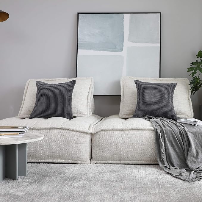 Home Brilliant 2 Pack Super Soft Striped Corduroy 26x26 Pillow Covers Decorative Euro Throw Pillow Sham Cushion Covers for Couch, 26 x 26 inch, Dark Grey