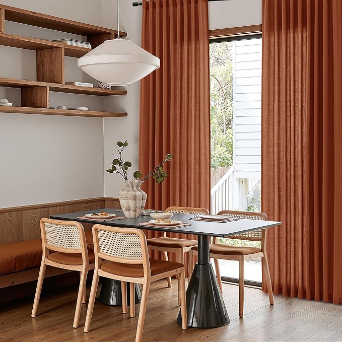 Extra Long Linen Curtains 120 Inches for Living Room Back Tab Semi Sheer High Floor to Ceiling 10ft Light Filtering Curtain Boho Farmhouse Decor Window Drapes for Bedroom 2 Panels Terracotta