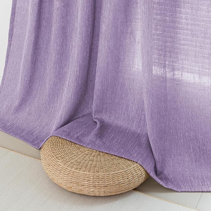MYSKY HOME Boho Curtains 90 Inch Long Farmhouse Living Room Curtain Drapes, Soft Light Filtering Semi Sheer Window Treatments for Sliding Glass Door Doorways Back Tab, 50" x 90", Purple, Set of 2