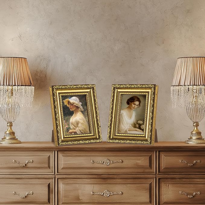 eletecpro 3x4 Vintage Picture Frame, Glass Cover, Gold, 2-Pack