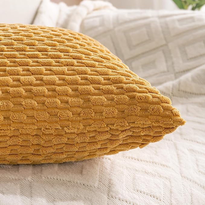 Set of 4 Yellow Rust Aqua Decorative Throw Pillow Covers 16x16 Inch Corduroy Pillow Covers for Bed Couch Sofa Living Room Soft Square Cushion Cases