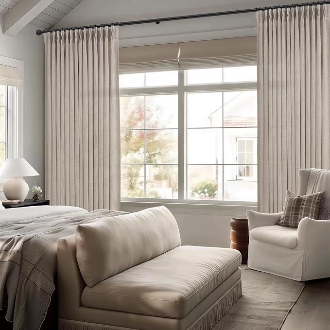 Pinch Pleated Taupe 105 Inch Length Floor to Ceiling Curtains 2 Panels Set, Memory Trained Light Filtering Linen Semi Sheer Privacy Extra Long Windows Curtain & Drapes for Bedroom Greyish Brown