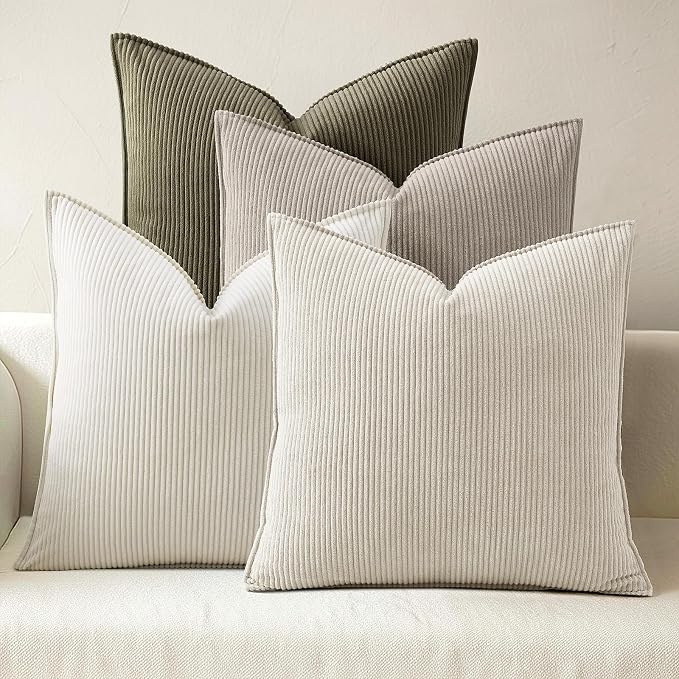 Pack of 4 Throw Pillow Covers Corduroy 16x16 Inch,Natural | Decorative Velvet Couch,Summer Cases Square,Farmhouse Boho Cushion Covers for Sofa Bed Living Room Home Decor & Office