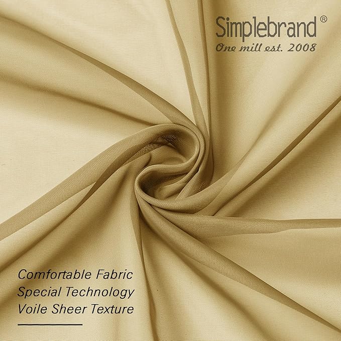 Simplebrand Gold Sheer Curtains 63 Inch Length 2 Panels, Rod Pocket Solid Color Window Sheer Curtain Panels, Elegant Curtains & Drapes for Living Room, Bedroom 2 Panels (Gold, 42" W x 63" L)