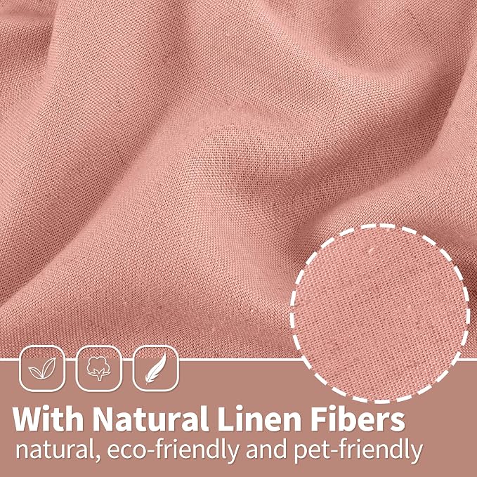 YoungsTex Dusty Rose Pink Linen Curtains 84 Inch Length for Living Room Spring, Blush Peach Semi Sheer Drapes with Grommet Light Filtering for Bedroom, 2 Panels, 52 X 84 Inch