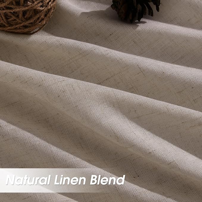 Linen Curtains 84 Inches Long for Living Room Semi Sheer Light Filtering Curtain Back Tab Rod Pocket Neutral Boho Modern Farmhouse Decor Window Drapes for Bedroom 52x84 2 Panels Ecru