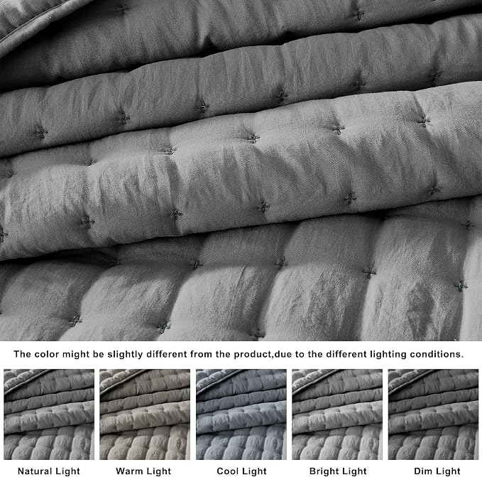 WDCOZY Dark Grey Queen Size Quilt Bedding Sets with Pillow Shams, Deep Lightweight Bedspread Coverlet, Quilted Blanket Thin Comforter Bed Cover, All Season Summer Spring, 3 Pieces, 90x90 inches
