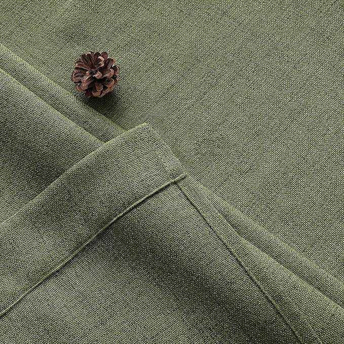 MIULEE Faux Linen Curtains 63 Inch Length 2 Panels Natural Olive Green Semi Sheer Curtain with Back Tab Rod Pocket, Light Filtering Window Privacy Burlap Drapes for Living Room Bedroom 42W x 63L