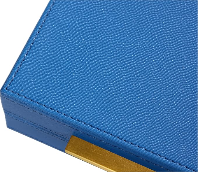 Blue Small Decorative Box with Brushed Gold handle, Faux Leather Keepsake and Memory Box, Home Storage Box with Lid for Modern Home, Jewelry Organizer Box (Blue-Gold, 1pack)
